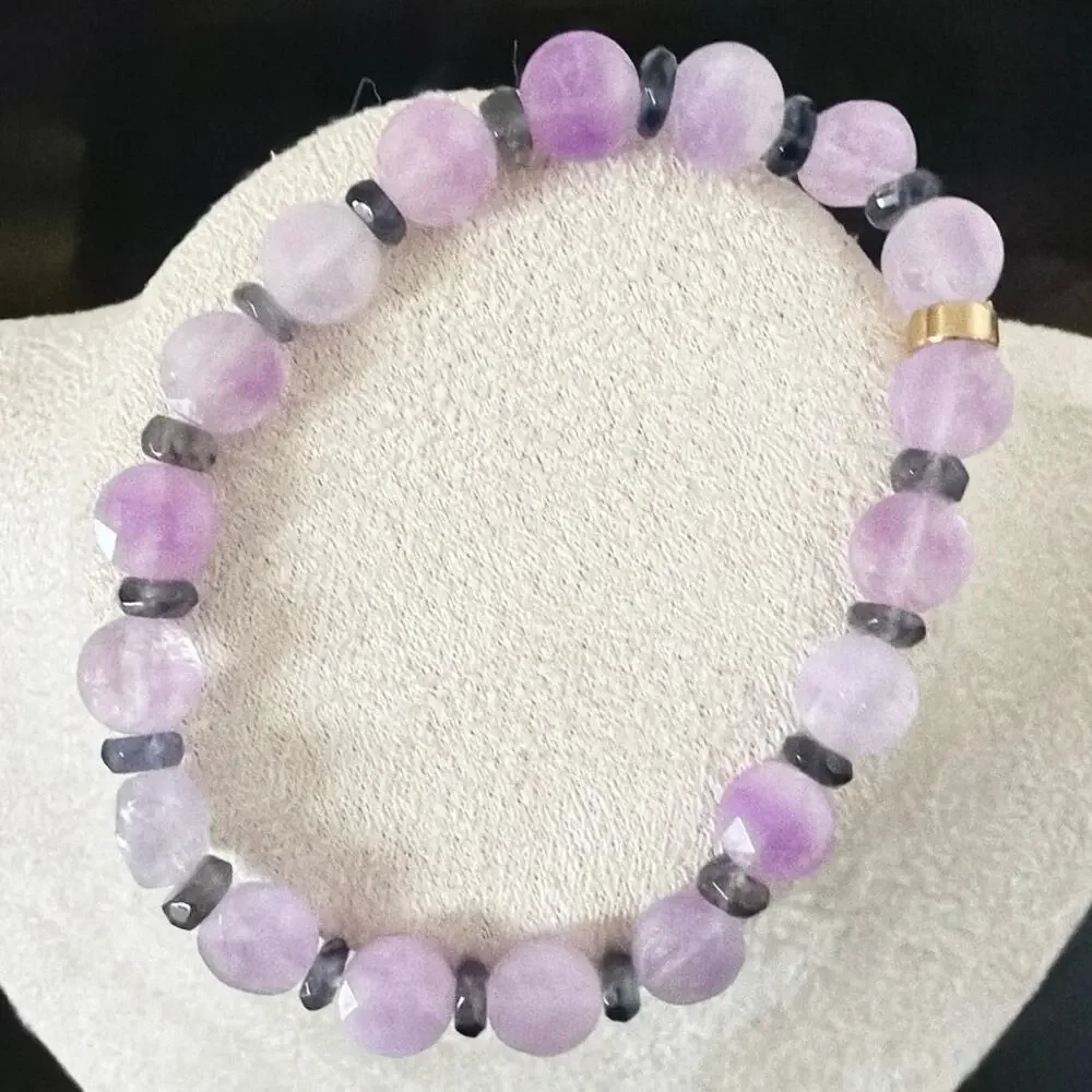 Second Bloom Studio Artisan Rose Quartz Iolite Stretch Bracelet 6.75